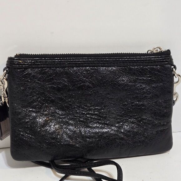 Coach Poppy Black Leather Crossbody Shoulder Bag Purse Small Leopard Lining EUC - Picture 6 of 8